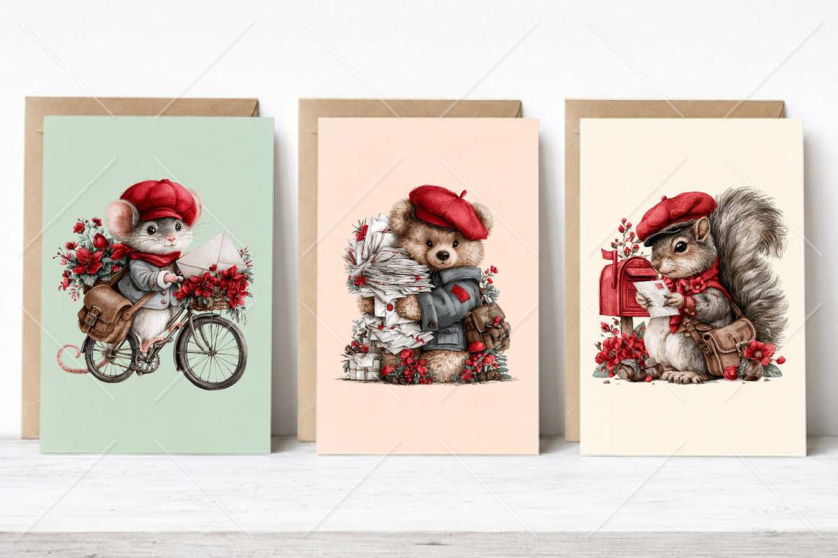 Cute Woodland Postman Animals, a Seasonal Illustration by Canvas Craft (Photo 4 of 10)
