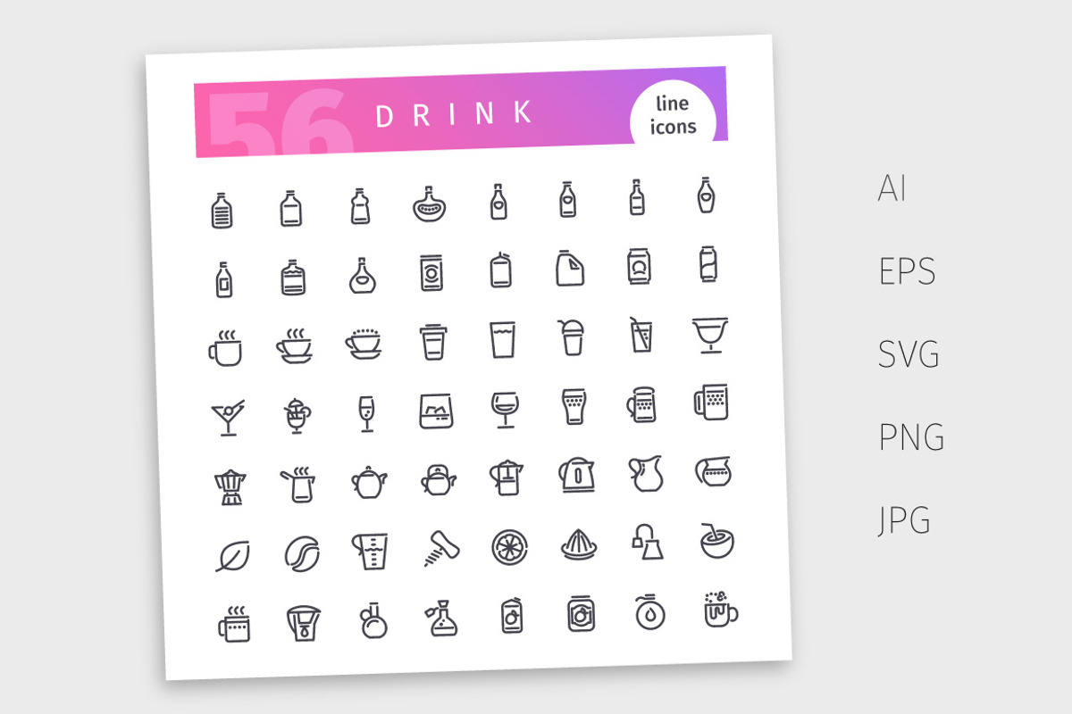 Drink Line Icons Set, an Outline Icon by Voysla's Shop (Photo 4 of 4)