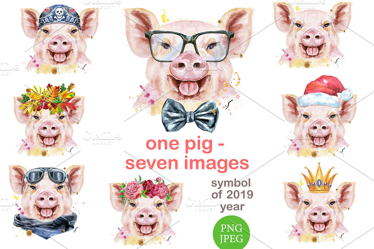 Cute watercolor smiling pig, an Animal Illustration by Watercolor fantasy (Photo 1 of 4)