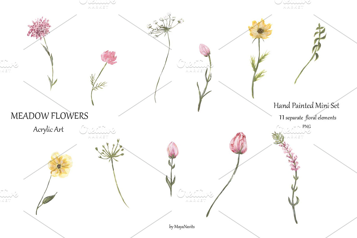 Acrylic Meadow Flowers Mini Set, a Decorative Illustration by MayaNavits (Photo 8 of 9)