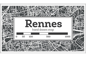 Rennes France City Map In Retro