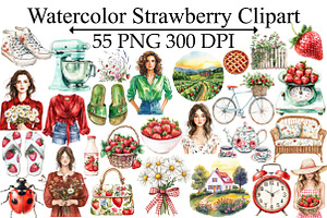 Watercolor Strawberry Clipart, an Illustration by Design Market