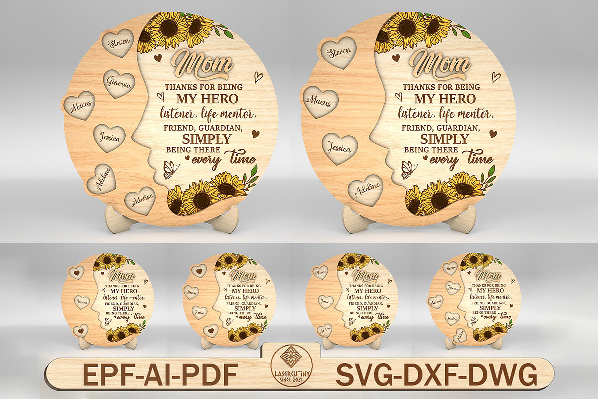 Personalized Sunflower Mom Round, an Object Graphic by Lasercutiny (Photo 1 of 2)