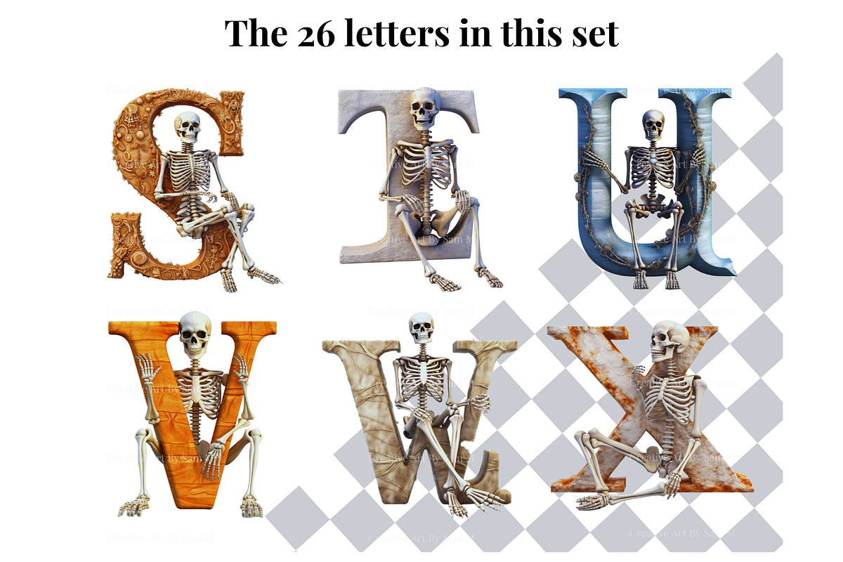 Halloween Skeleton Alphabet Letters, a Decorative Illustration by Creative Art By SamM (Photo 6 of 10)