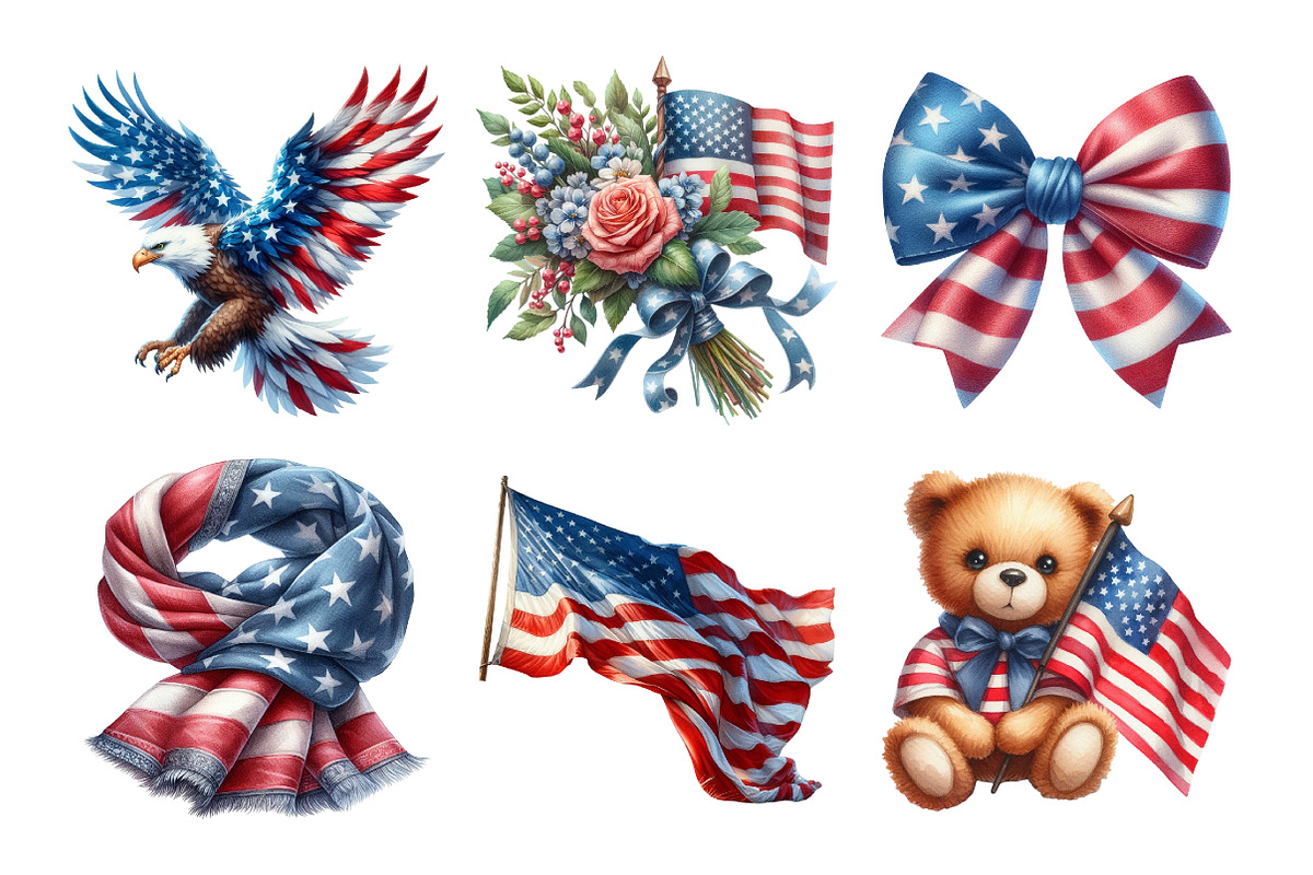 Watercolor American Flag Clipart, an Illustration by Daily.Designs (Photo 3 of 5)