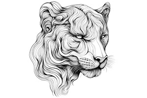 Flowing Lion's Head Sketch Design, an Animal Illustration by BazziBa♥