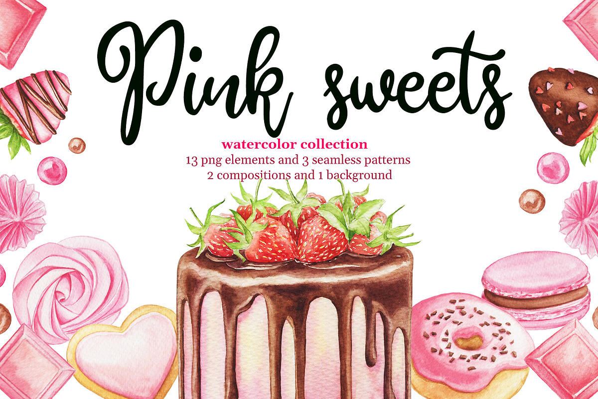 Watercolor pink sweets, a Food Illustration by Blowballmay (Photo 1 of 4)