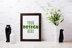 Black brown frame mockup with lily