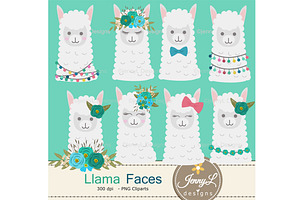 Llama Alpaca Faces Head Clipart, a Pattern Graphic by JennyL Designs