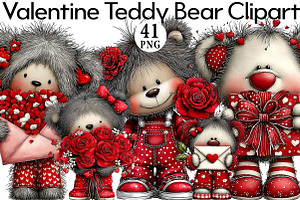 Valentine Teddy Bear Clipart, an Illustration by Daily.Designs