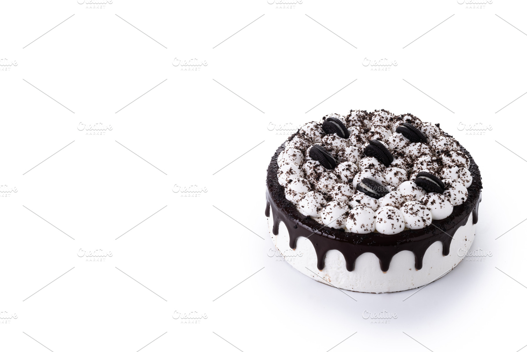 Chocolate and Cream Cake with Cookies on White Background, a Food & Drink Photo by etorres69