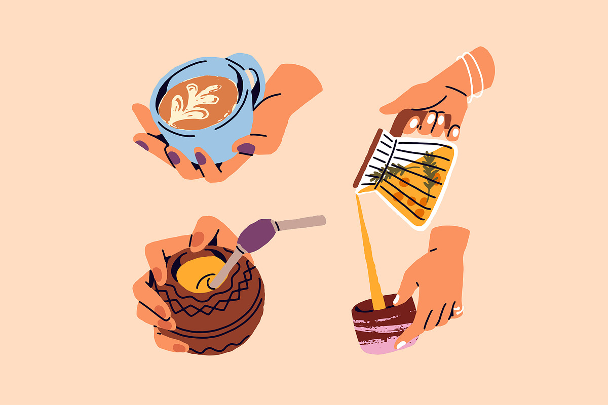 Hands with drinks set + posters, a Food Illustration by PaperTrident (Photo 4 of 10)
