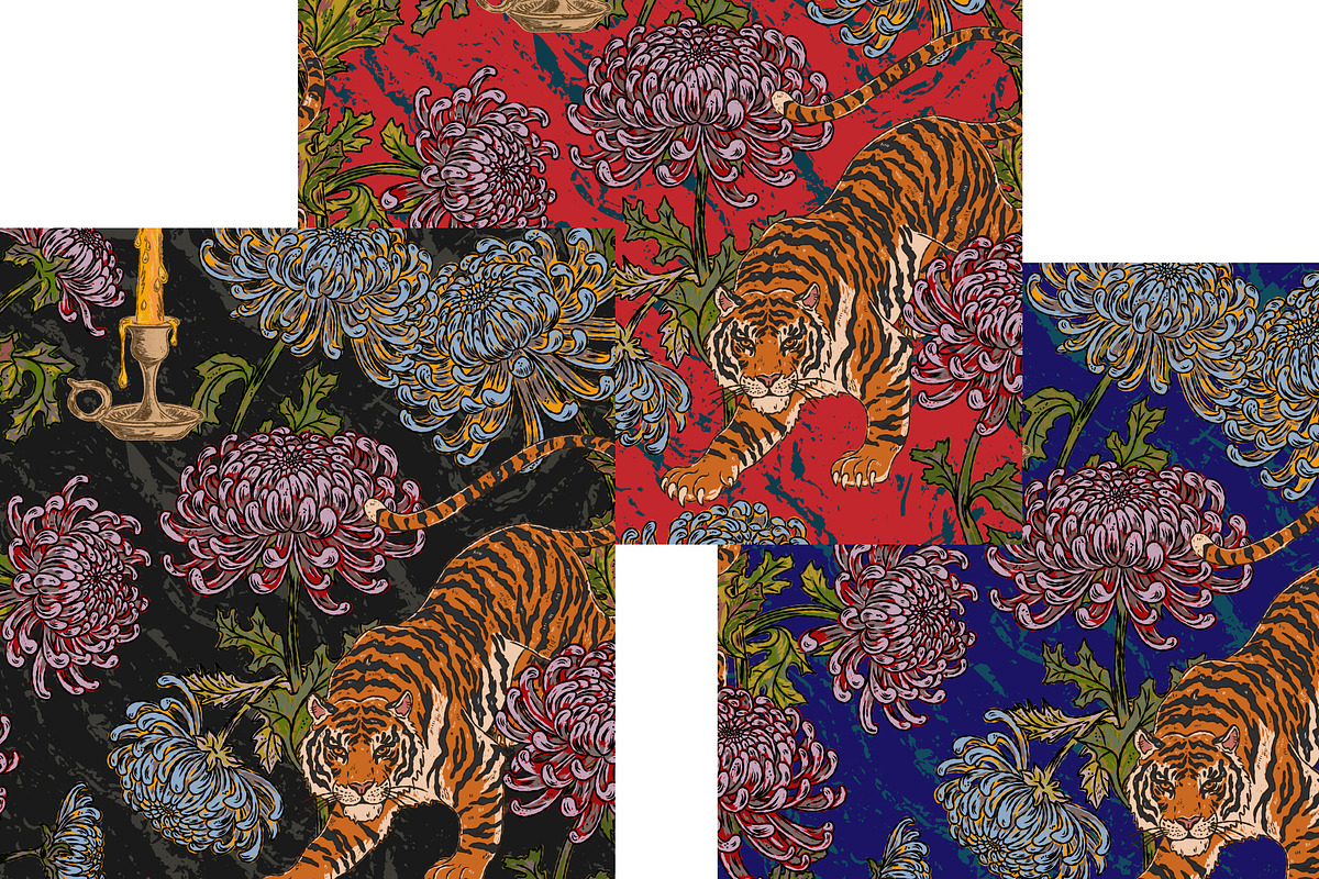 Tiger, candle, chrysanthemums, a Pattern Graphic by NayaChu (Photo 5 of 9)