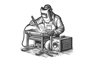 Welder Working with Torch and Tools, an Illustration by AlexArt