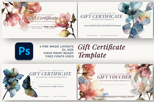 Floral Gift Voucher Template, a Stationery Template by BazziBa♥