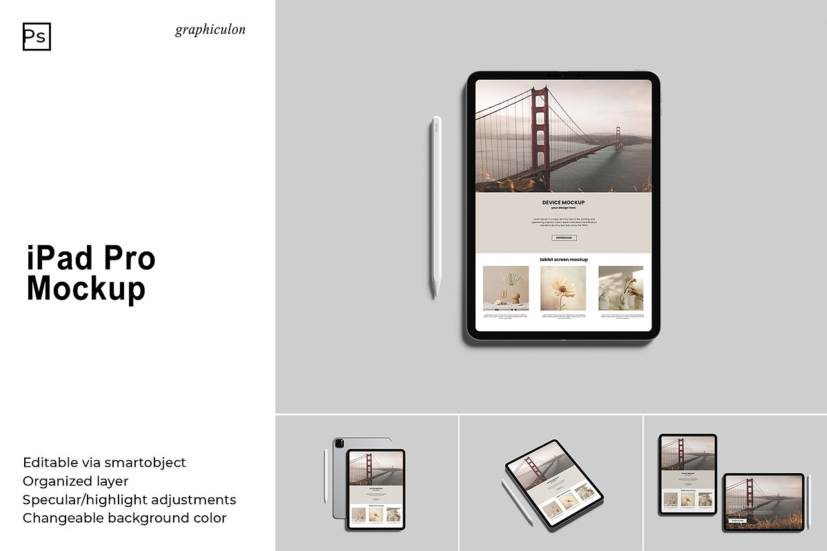 iPad Pro Mockup, an iPad Mockup by Graphiculon (Photo 1 of 11)
