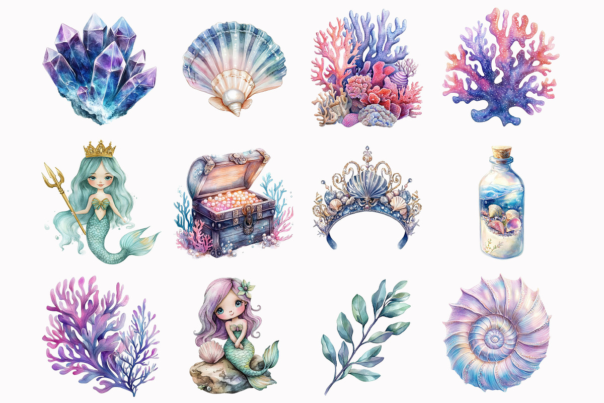 Watercolor Magical Mermaid Clipart, an Illustration by Design Market (Photo 2 of 4)