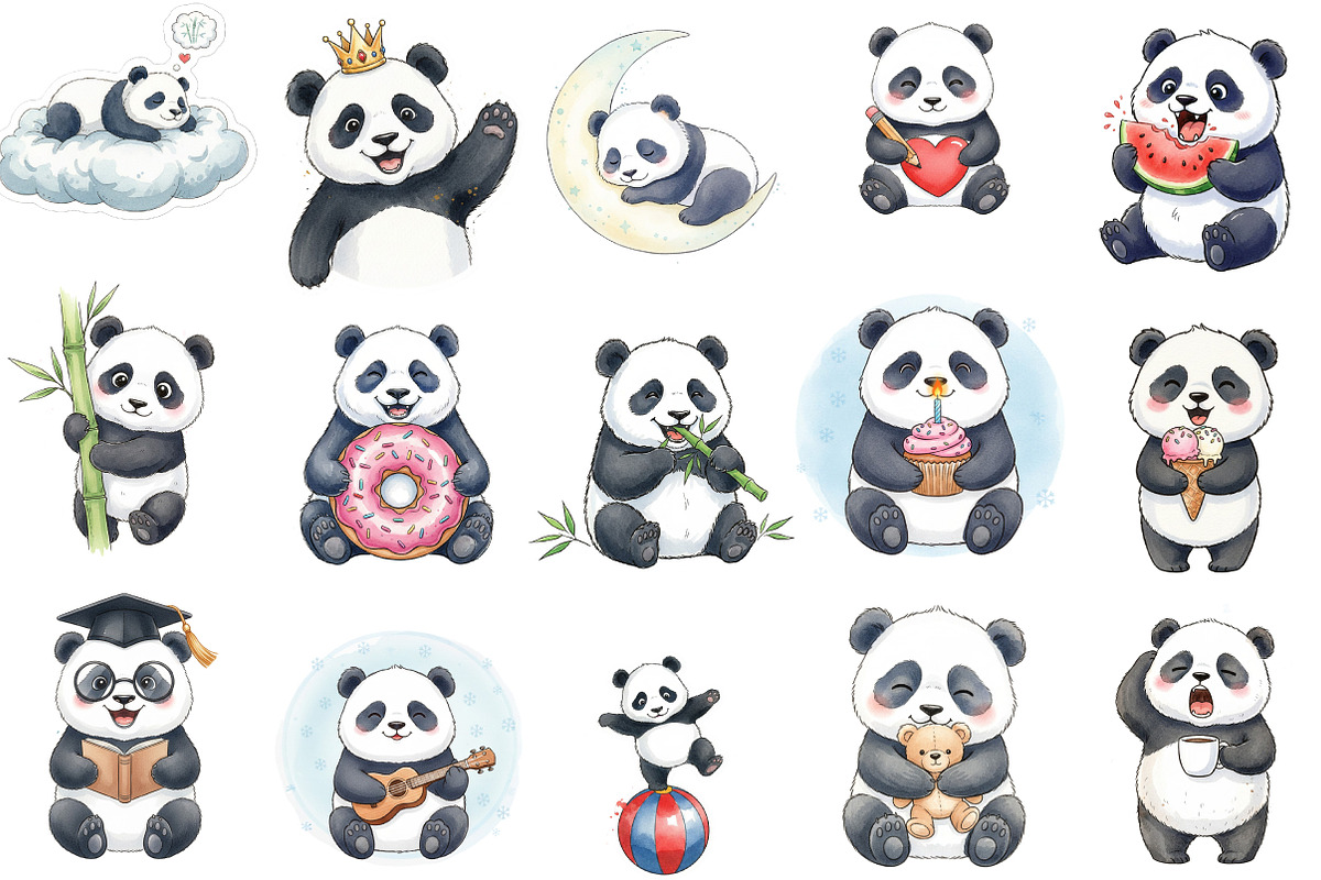 Funny Panda Sketch Art Clipart, an Illustration by Designking (Photo 3 of 5)