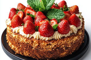Tasty cake with fresh strawberries a, a Food & Drink Photo by Pixeness Studio