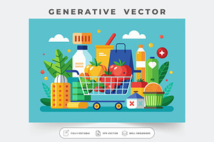 A shopping cart filled with colorful, a Graphic by Iftikhar Alam