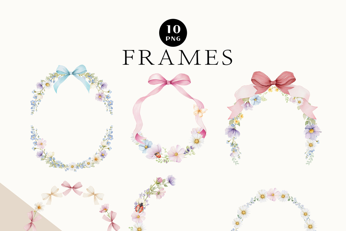 Pastel Wildflowers & Bows Clipart, a Decorative Illustration by OKArtHub (Photo 8 of 11)