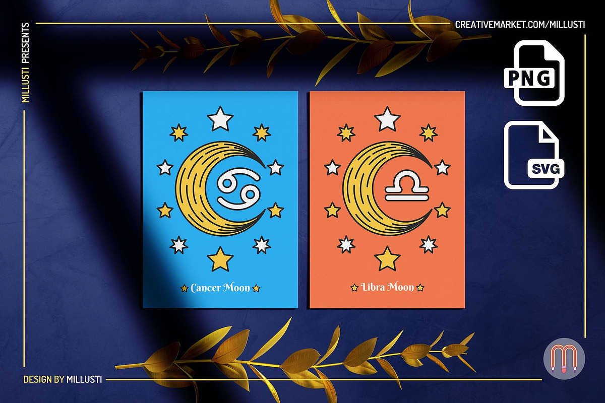 12 Astrology Zodiac Moon Sign Lunar, an Object Graphic by Millusti (Photo 8 of 9)