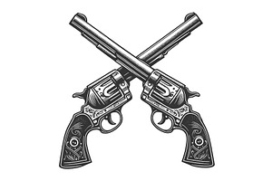 Crossed Vintage Revolvers engraving, an Illustration by AlexArt