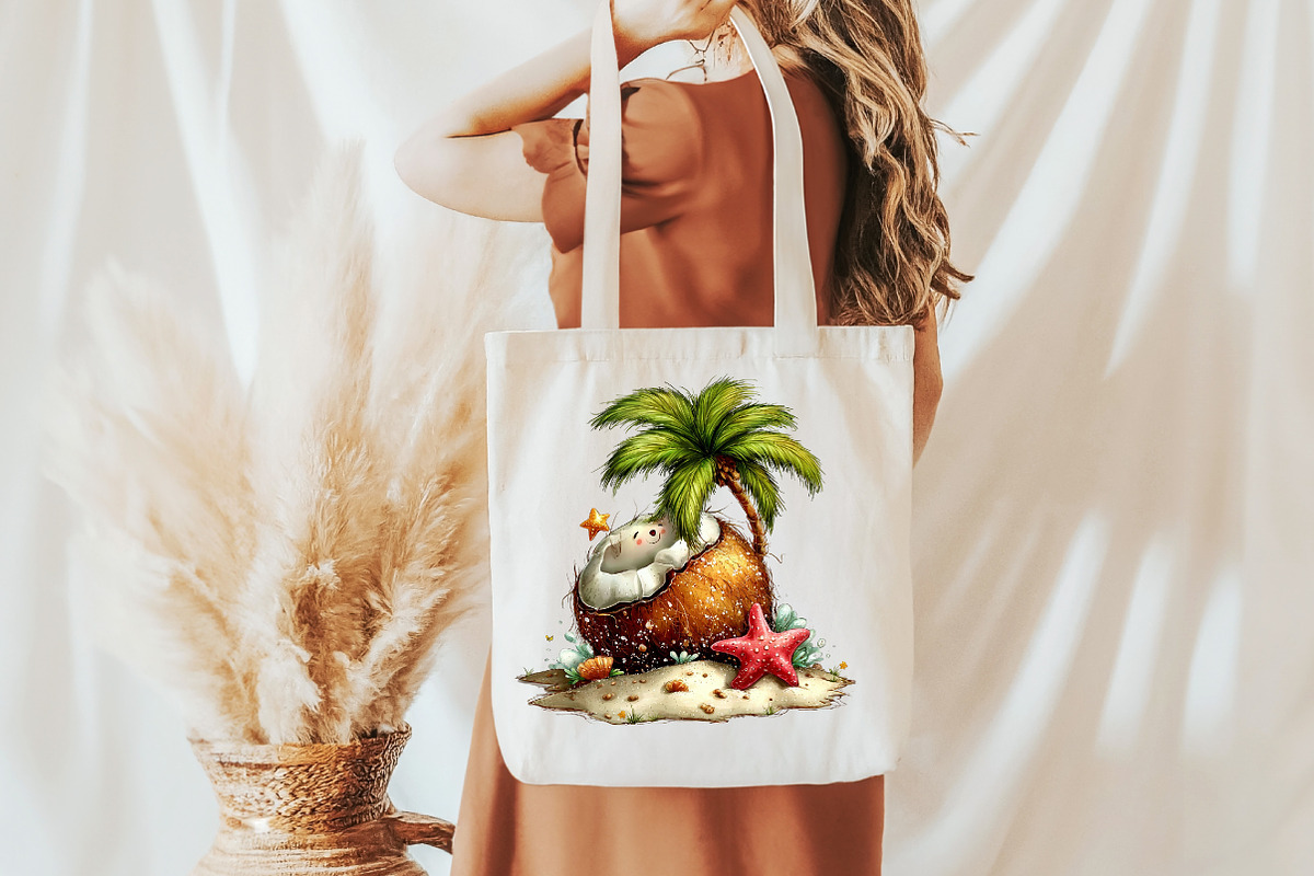 whimsical summer coconut clipart, an Illustration by Designworld (Photo 7 of 8)