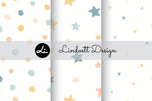 Pastel star, dots and hearts pattern