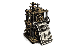 money printing machine with gears, a Finance Illustration by AlexArt