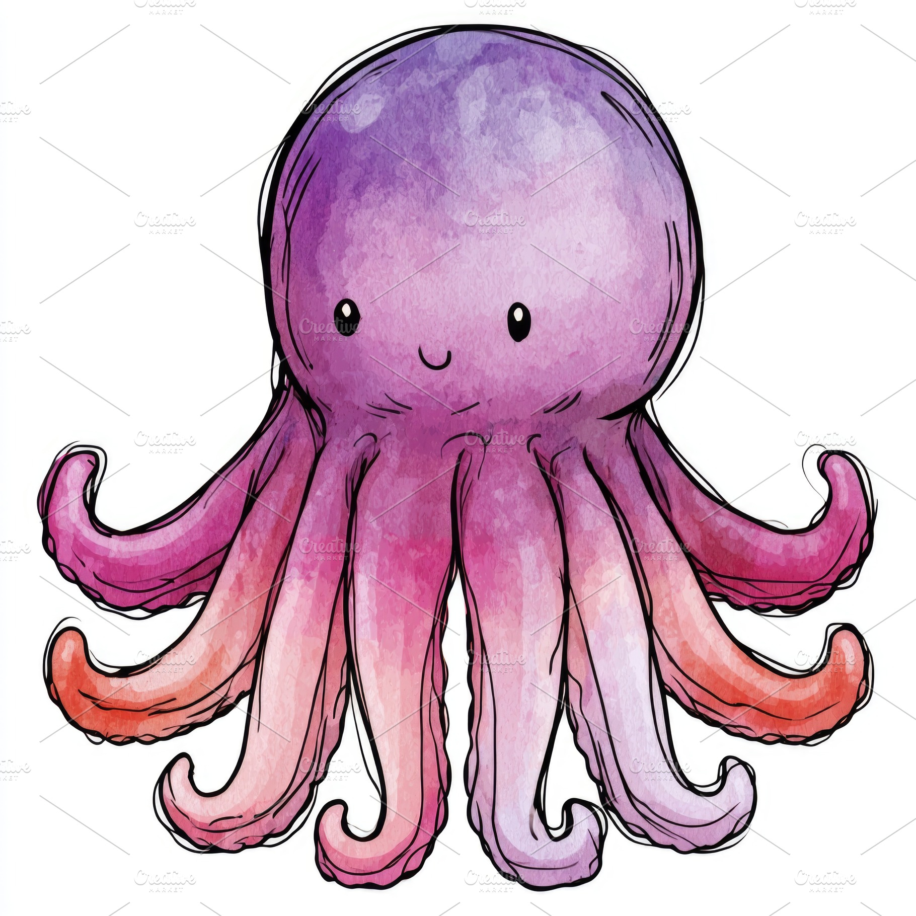 Cute pink octopus doodle illustration, an Animal Photo by José Manuel Gelpi