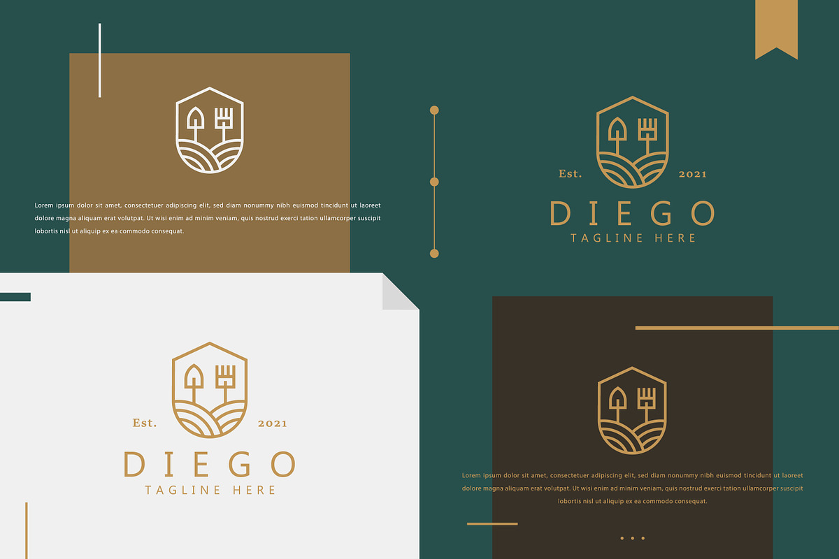 Shovel & Rake on Shield Farm Logo, a Branding & Logo Template by Signatoro