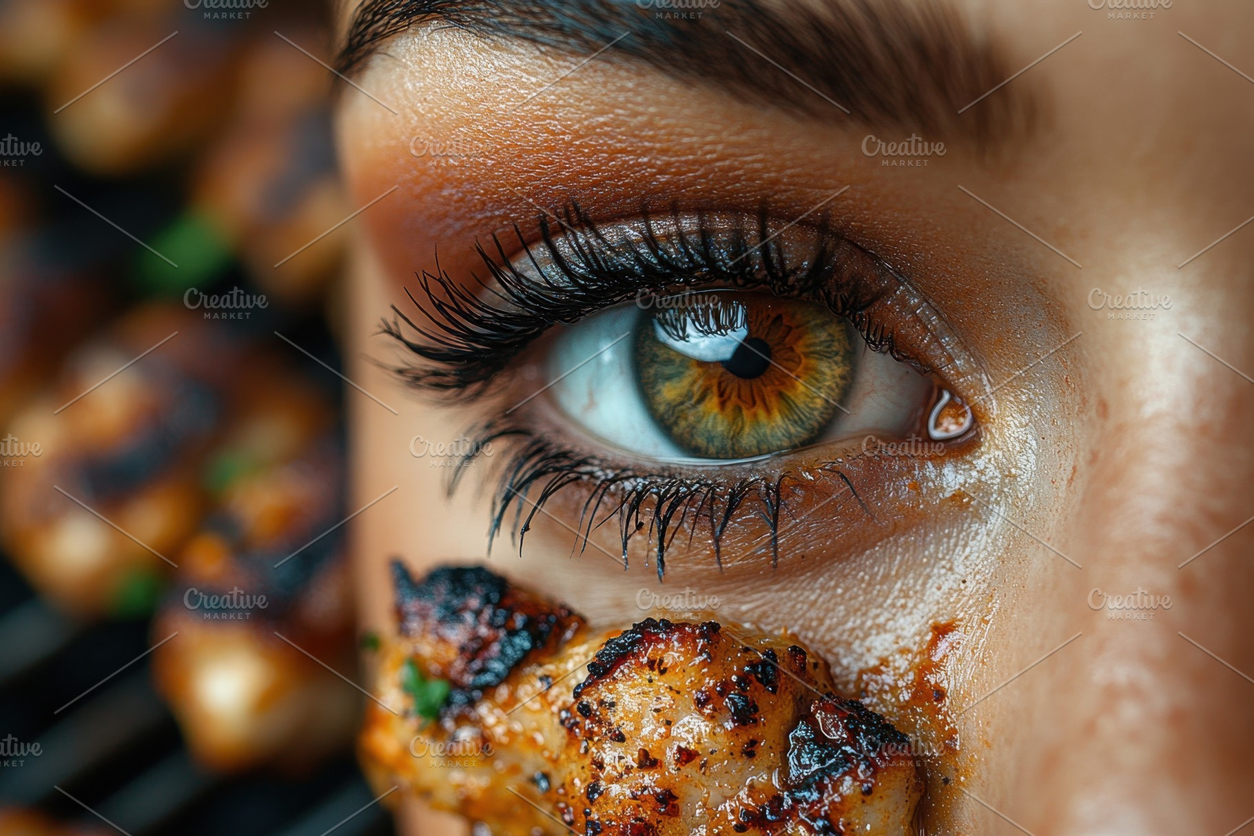 Close-up of a person enjoying grille, a Photo by Tanuart