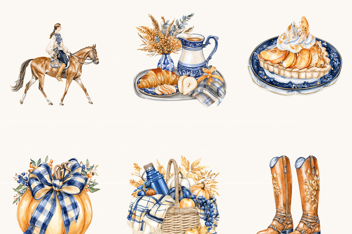 Watercolor Countryside Fall Clipart, a Seasonal Illustration by BusyDaydesign (Photo 4 of 9)