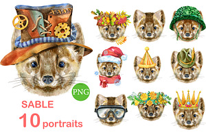 Sable portraits, an Animal Illustration by Watercolor fantasy