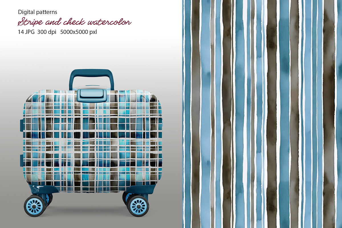 Patternsstripe and check watercolor, a Pattern Graphic by L- design studio (Photo 3 of 6)