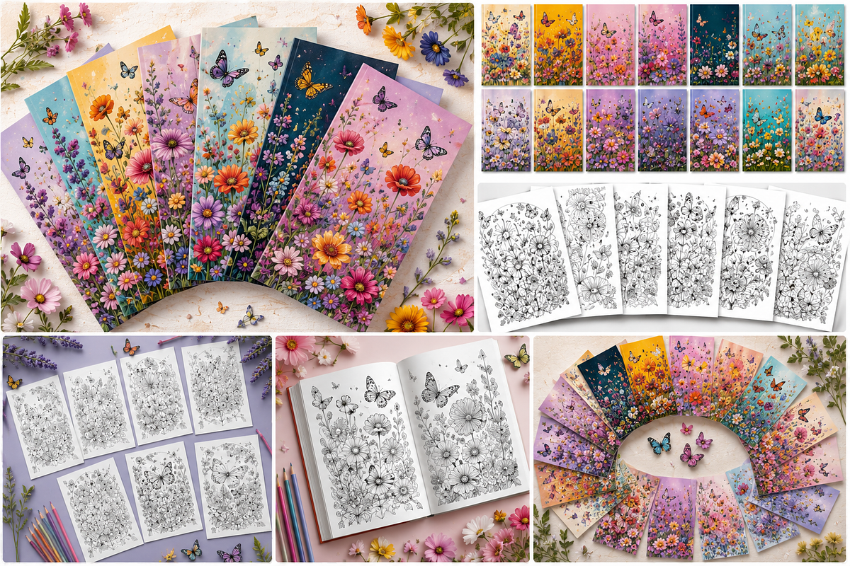 Flower with Butterfly Coloring Book, a Pattern Graphic by S Graphic Studio (Photo 3 of 3)