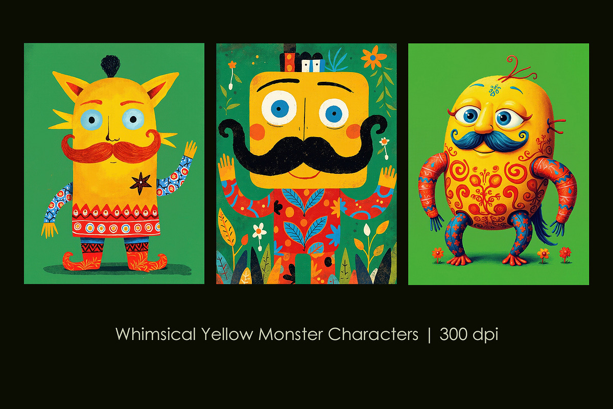 Whimsical Yellow Monster Characters, a Decorative Illustration by StockVerse Creative (Photo 1 of 4)