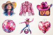 Pink Disco Cowgirl Watercolor Clipar, an Illustration by RobertsArt (Thumbnail 7 of 7)