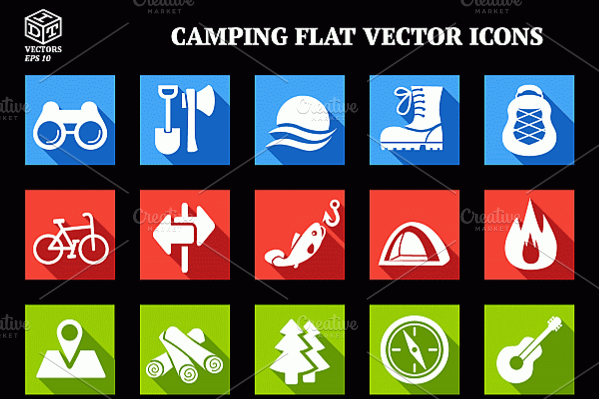 Camping Flat Vector Icons, an Icon by Idette Designs™