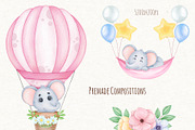 Watercolor Baby Elephant Clipart, a Decorative Illustration by ekossa_art (Thumbnail 7 of 8)