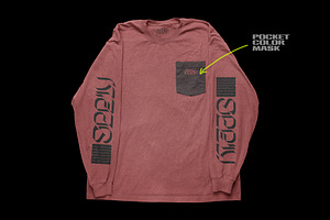 Worn Long Sleeve Pocket Tee Mockup