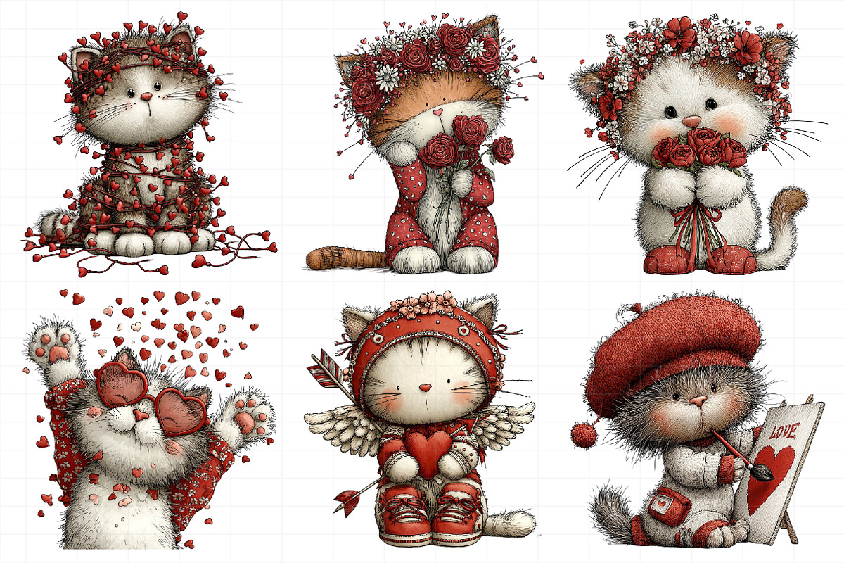 Whimsical Valentine Cat Clipart, an Illustration by Daily.Designs (Photo 5 of 8)