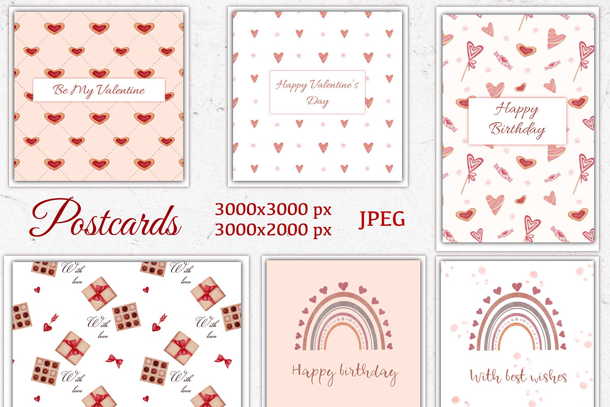 Valentine Watercolor Set, a Seasonal Illustration by ZabolotnaArt (Photo 9 of 11)