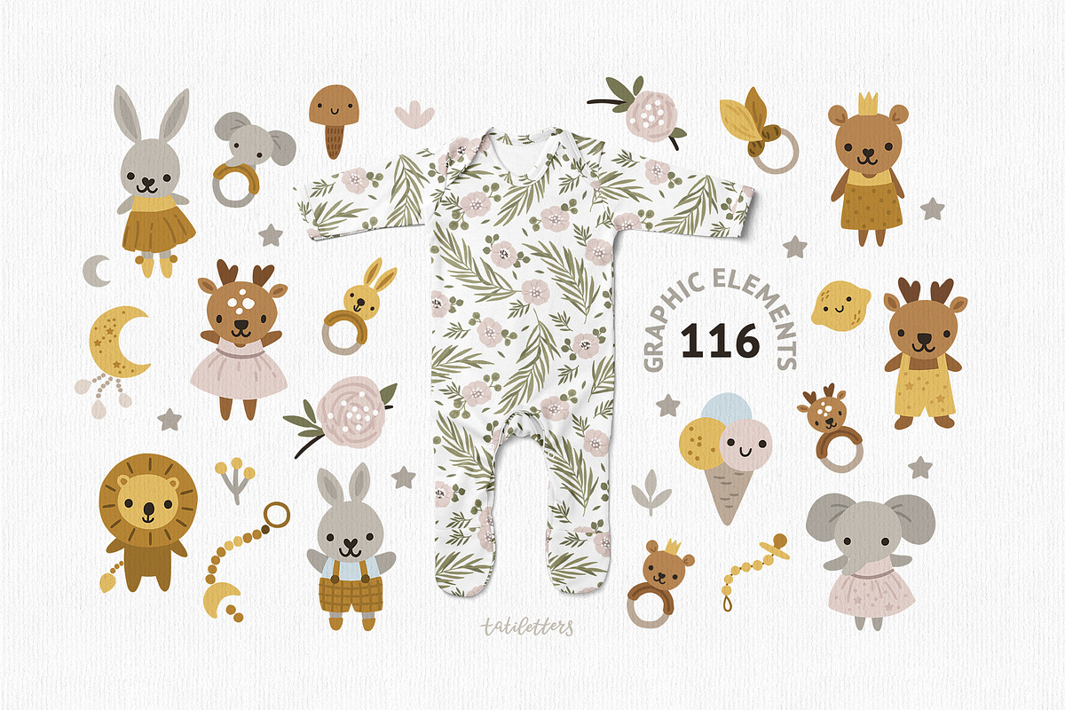 Newborn baby Illustrations & Pattern, an Animal Illustration by tatiletters (Photo 5 of 14)