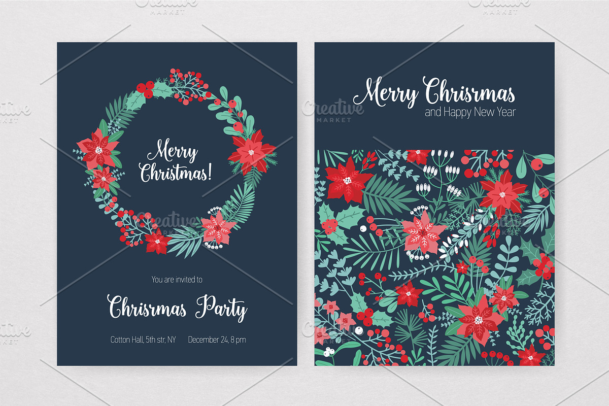 Floral Christmas cards set, a Decorative Illustration by Good Studio (Photo 2 of 9)