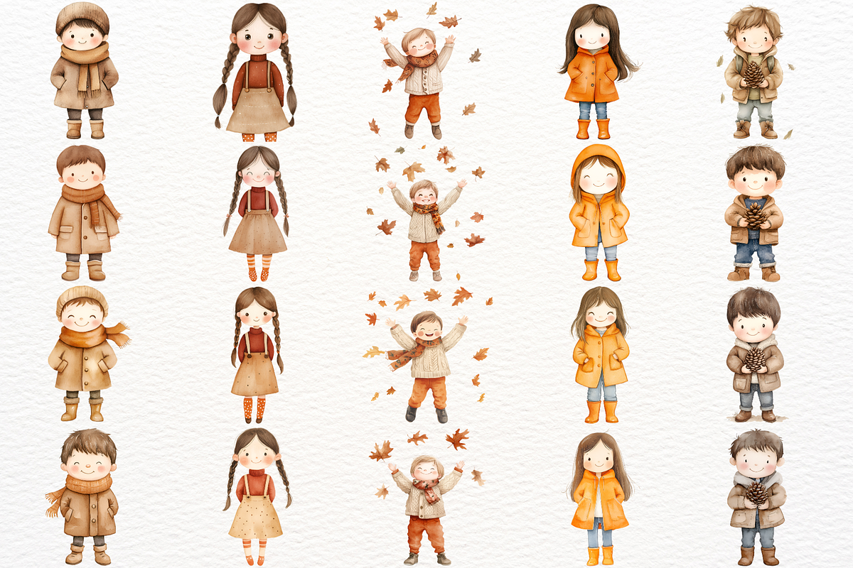 Cute Watercolor Autumn PNG Clipart, a Person Illustration by SugarCloudStudioArt (Photo 3 of 6)