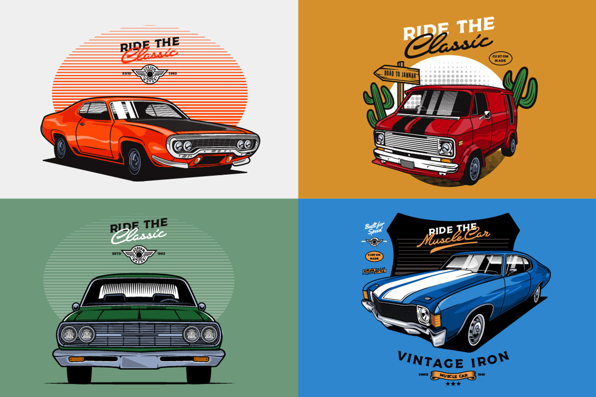 Classic Car Vector Pack vol 3, a Transportation Illustration by The BolzStudio (Photo 3 of 13)