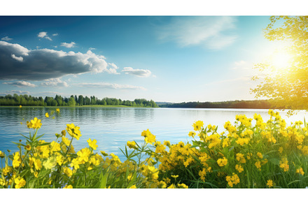 sky fresh yellow sunlight riverside, a Nature Photo by pikepicture