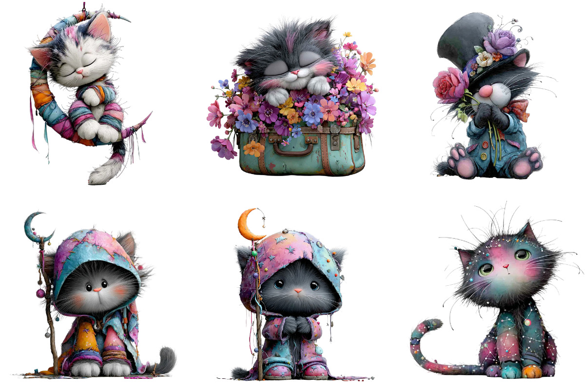 Watercolor Whimsical Cat Clipart, an Illustration by DreamArtGraphic (Photo 4 of 5)